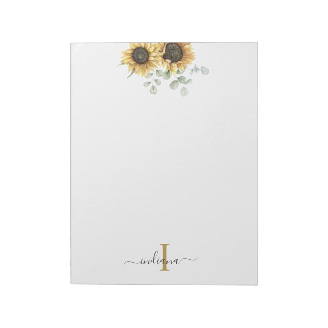 Sunflower Eucalyptus Floral Monogram Stylish Notepad (Rotated)