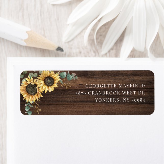 Sunflower Eucalyptus Floral Rustic Return Address Label (Insitu)