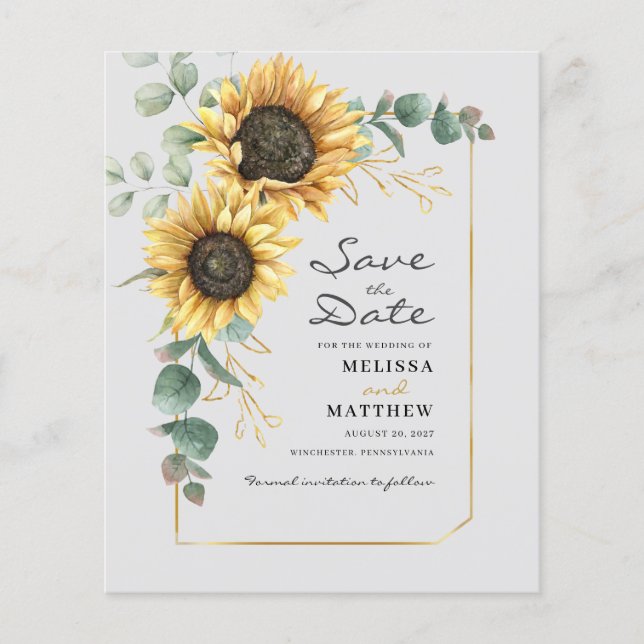 Sunflower Eucalyptus Floral Save The Date Flyer (Front)