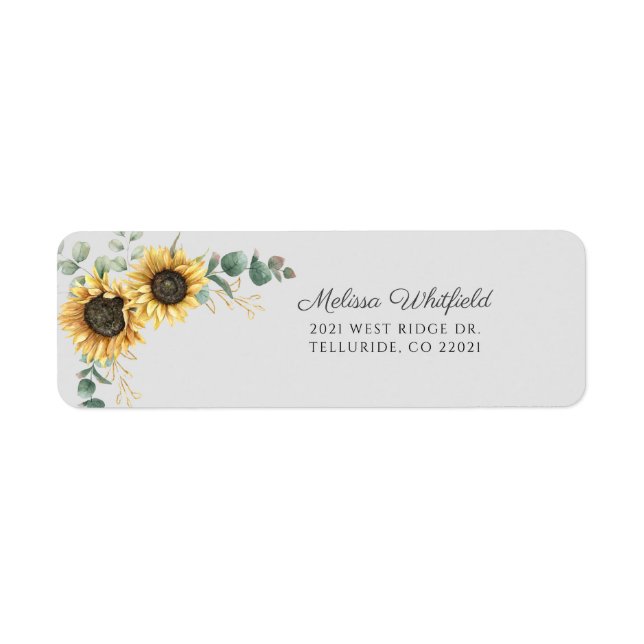 Sunflower Eucalyptus Floral Script Return Address Label (Front)