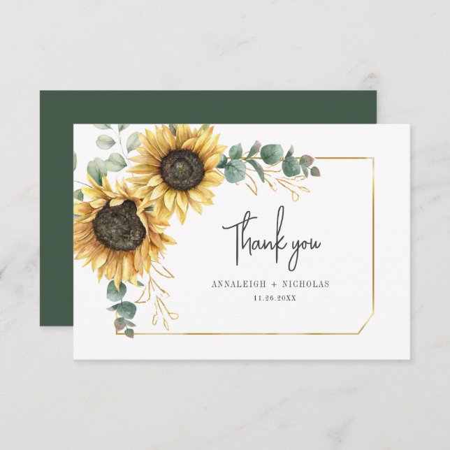 Sunflower Eucalyptus Floral Thank You Card (Front/Back)