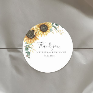 Sunflower Eucalyptus Floral Thank You Favour Classic Round Sticker