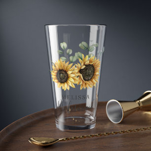 Sunflower Eucalyptus Floral Wedding Bridesmaid Glass
