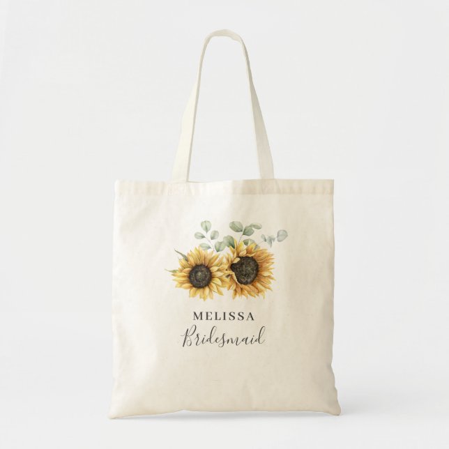 Sunflower Eucalyptus Floral Wedding Bridesmaid Tote Bag (Front)