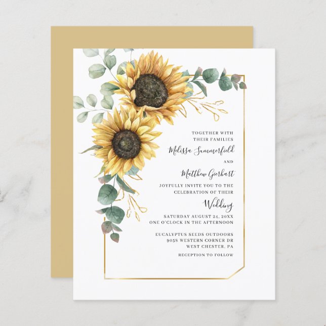 Sunflower Eucalyptus Floral Wedding Invitation (Front/Back)