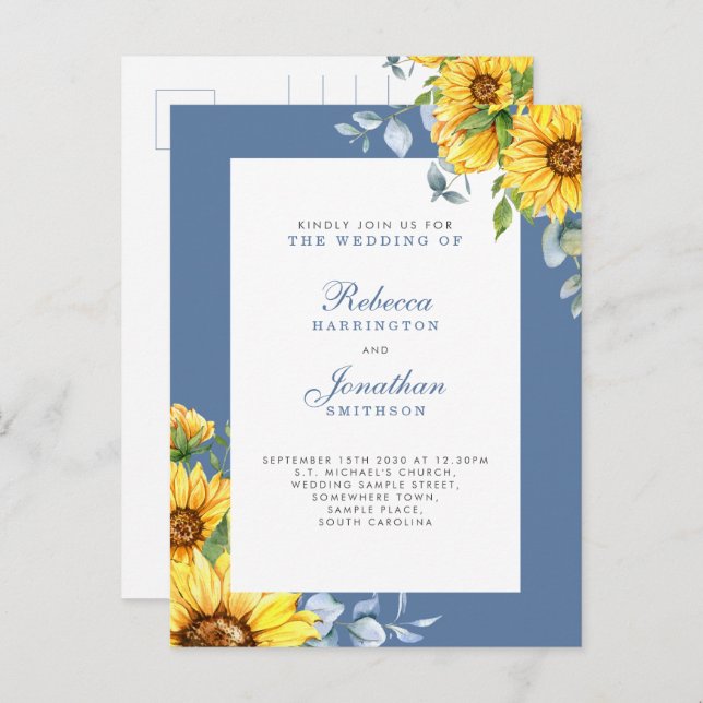 Sunflower & Eucalyptus Floral Wedding Invitation Postcard (Front/Back)