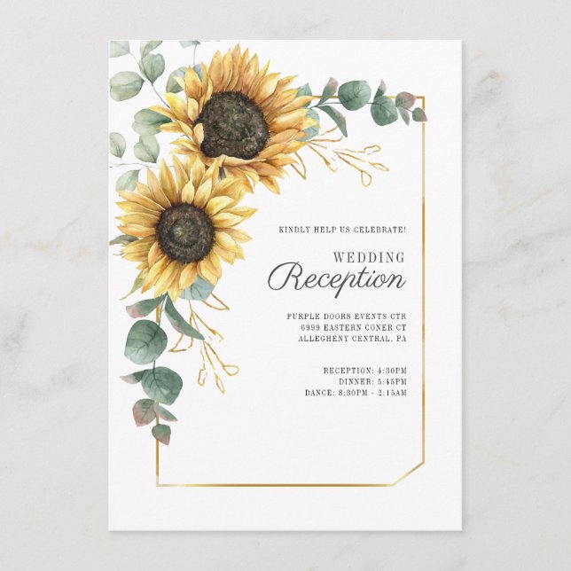 Sunflower Eucalyptus Floral Wedding Reception Enclosure Card (Front)