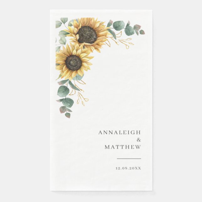Sunflower Eucalyptus Floral Wedding Reception Napkin (Front)