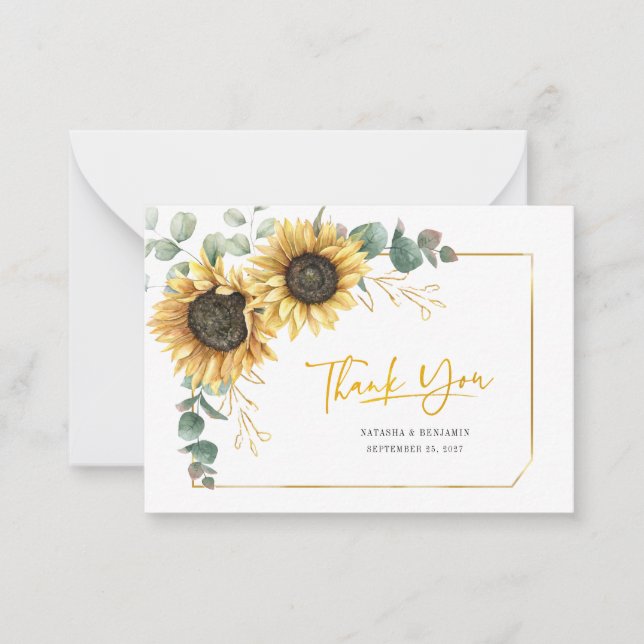 Sunflower Eucalyptus Floral Wedding Thank You Card (Front)