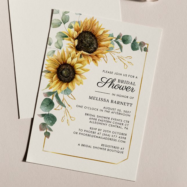 Sunflower Eucalyptus Foliage Bridal Shower Invitation (Sunflower Floral Eucalyptus Bridal Shower Invitation)