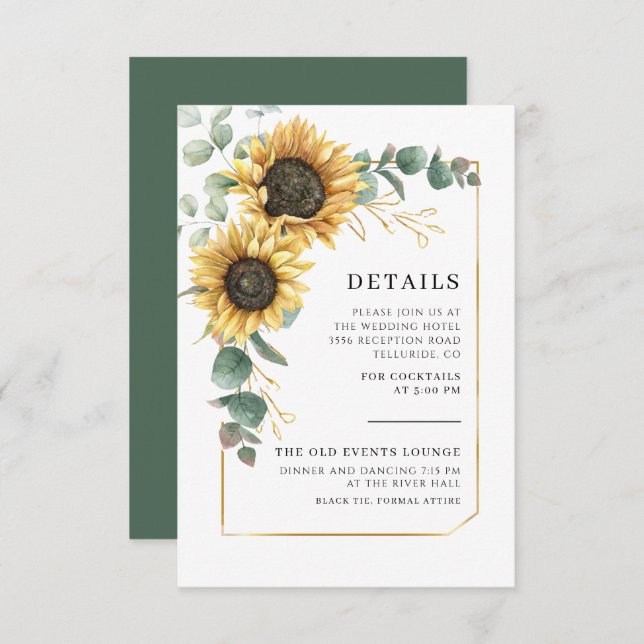 Sunflower Eucalyptus Foliage Wedding Details Enclosure Card (Front/Back)