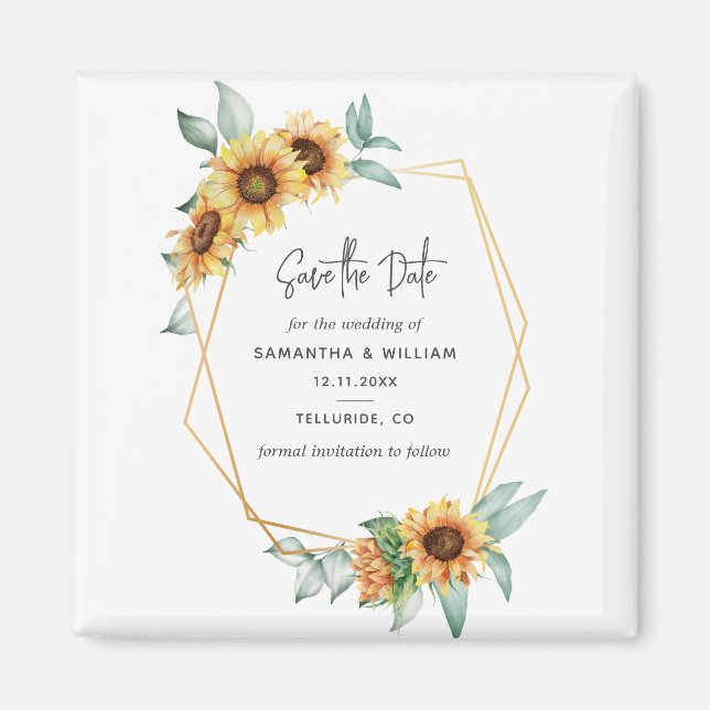 Sunflower Eucalyptus Geometric Save the Date Magnet (Front)