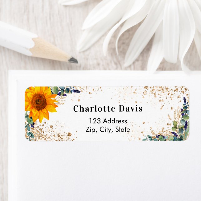Sunflower eucalyptus glitter dust return address  return address label (Insitu)