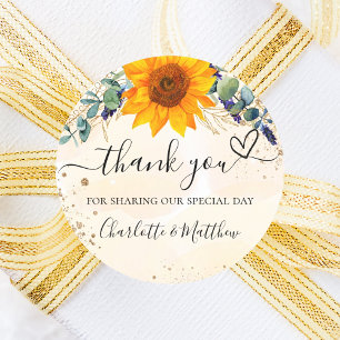 Sunflower eucalyptus glitter thank you wedding classic round sticker