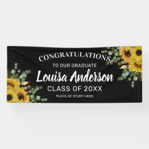 Sunflower, Eucalyptus & Gold Confetti Graduation  Banner