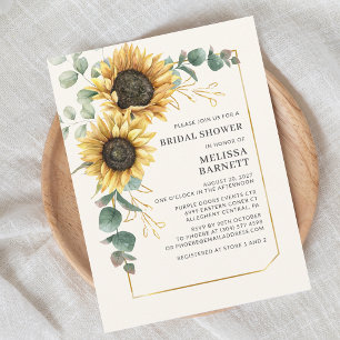 Sunflower Eucalyptus Gold Frame Bridal Shower Invitation Postcard