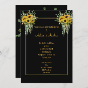 SUNFLOWER EUCALYPTUS GOLD TRIM ELEGANT WEDDING 2 INVITATION