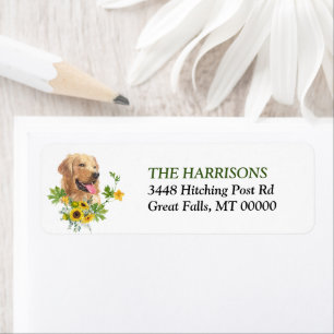 Sunflower Eucalyptus Golden Retriever Dog Return Address Label