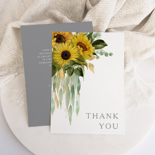 Sunflower Eucalyptus Green Grey Fall Wedding Thank You Card