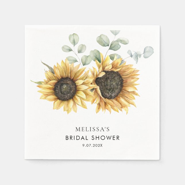 Sunflower Eucalyptus Greenery Bridal Shower Paper Napkin (Front)