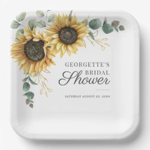 Sunflower Eucalyptus Greenery Bridal Shower Paper Plate