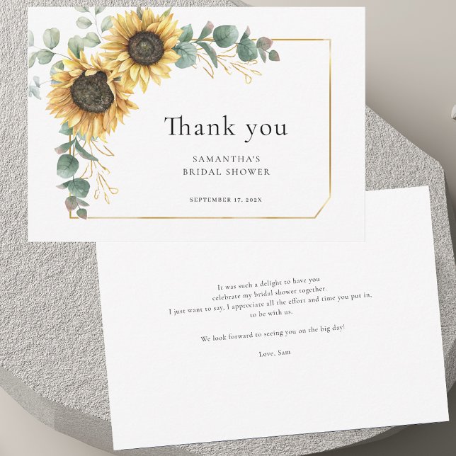 Sunflower Eucalyptus Greenery Bridal Shower Thank You Card (Sunflower Eucalyptus Greenery Bridal Shower Thank You Card)
