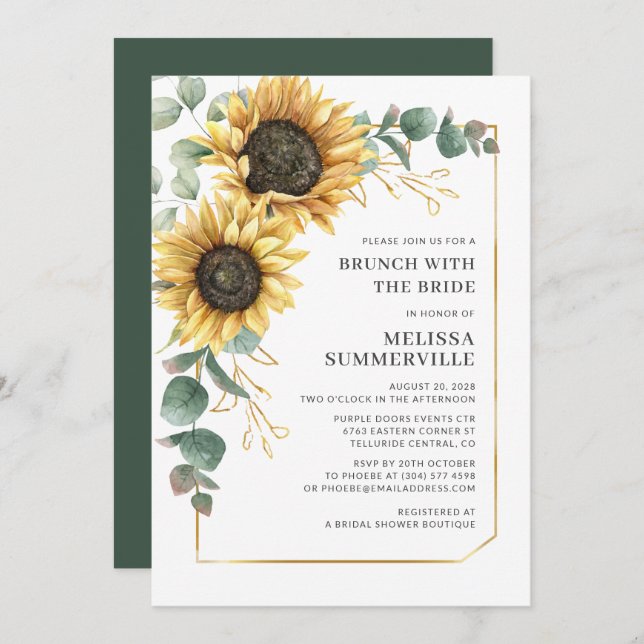 Sunflower Eucalyptus Greenery Brunch with Bride Invitation (Front/Back)