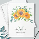 Sunflower Eucalyptus Greenery Custom Appointments  Planner<br><div class="desc">This floral appointments planner is decorated with watercolor sunflowers,  eucalyptus,  and foliage in shades of yellow,  green,  and gold.
Easily customisable with your name and monogram.
Because we create our artwork you won't find this exact image from other designers.
Original Watercolor © Michele Davies.</div>