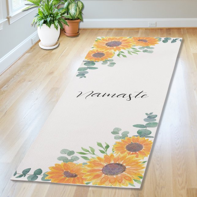 Sunflower Eucalyptus Greenery Namaste Yoga Mat (Creator Uploaded)