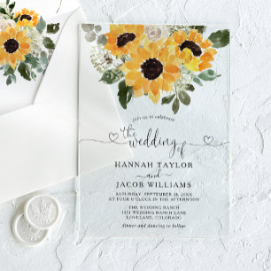 Sunflower Eucalyptus Greenery Wedding  Acrylic Invitations