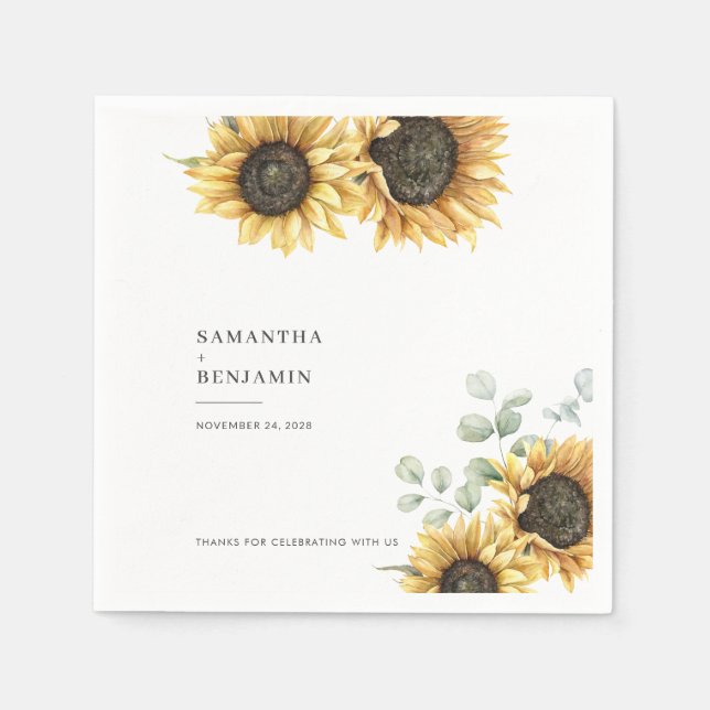 Sunflower Eucalyptus Greenery Wedding Napkin (Front)