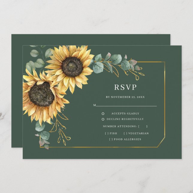 Sunflower Eucalyptus Greenery Wedding RSVP Card (Front/Back)