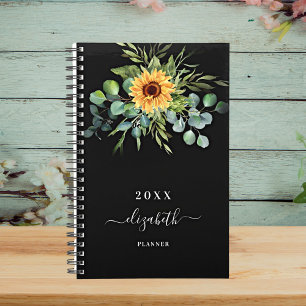 Sunflower eucalyptus greenry black name 2023 planner