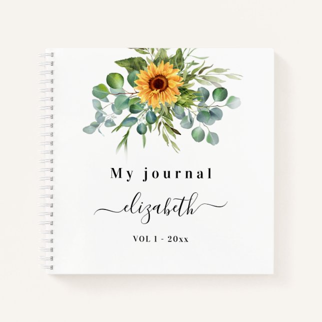 Sunflower eucalyptus greenry script name notebook (Front)
