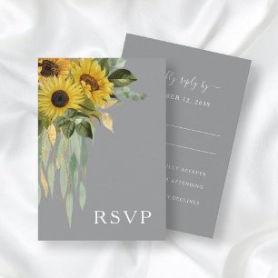 Sunflower Eucalyptus Grey Yellow Fall Wedding RSVP Card