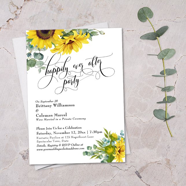 Sunflower Eucalyptus Happily Ever After Party Invitation (Creator Uploaded)