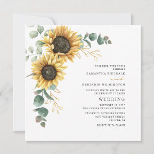 Sunflower Eucalyptus Leaves Floral Wedding Invitation