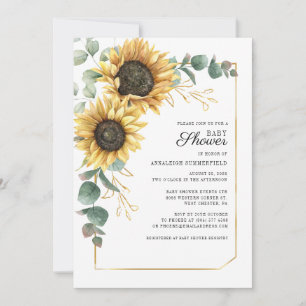 Sunflower Eucalyptus Leaves Geometric Baby Shower Invitation