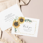 Sunflower Eucalyptus Leaves Geometric Wedding Thank You Card<br><div class="desc">For all those who showed up to celebrate your special day with you, this elegant botanical geometric floral thank you card featuring sunflowers and eucalyptus leaves, with gold geometric frame is perfect when you're want to say thank you. Easily change the details on front and the custom message on the...</div>