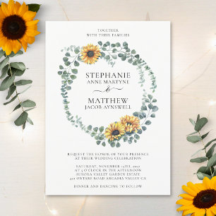 Sunflower Eucalyptus Leaves Modern Wedding Invitation
