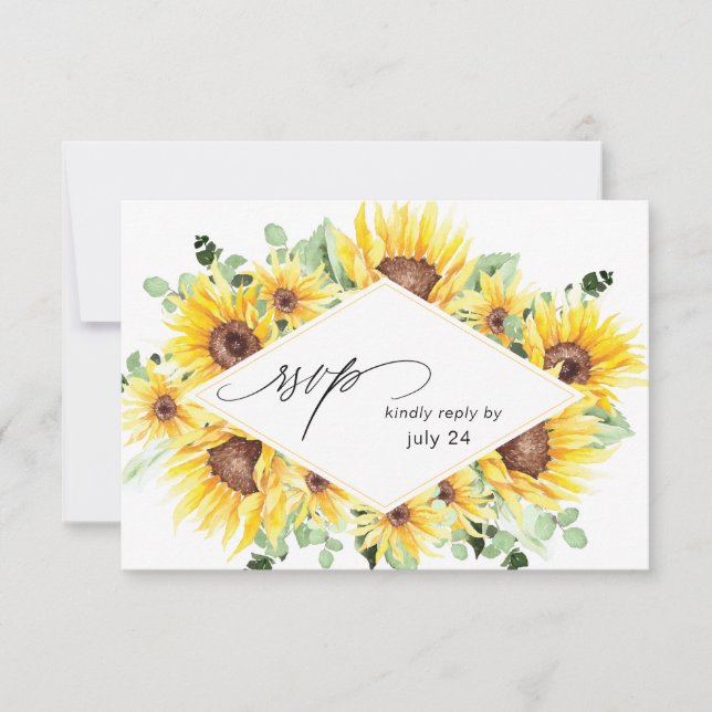 Sunflower & Eucalyptus MOD Floral w Meal RSVP Card (Front)