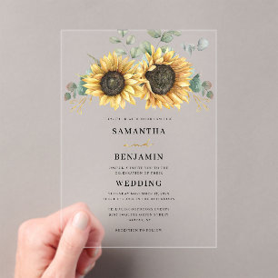 Sunflower Eucalyptus Nature Wedding Acrylic Invitations