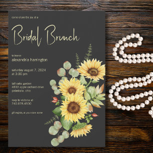 Sunflower & Eucalyptus on Black Bridal Brunch Invitation