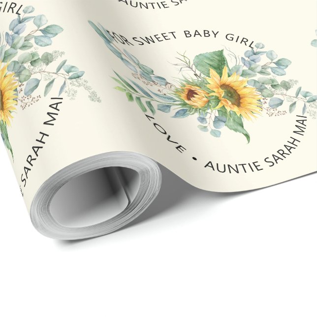 Sunflower Eucalyptus Personalised Baby Shower Wrapping Paper (Roll Corner)