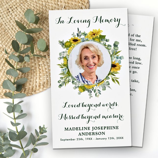 Sunflower Eucalyptus Photo Memorial Prayer Card (Creator Uploaded)