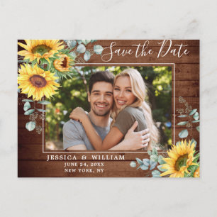Sunflower Eucalyptus PHOTO Wedding Save the Date Postcard