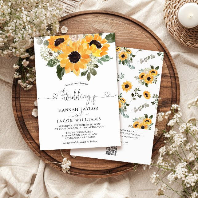 Sunflower Eucalyptus QR Code RSVP Wedding  Invitation (Creator Uploaded)