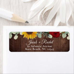 Sunflower Eucalyptus Red Rose Wood Wedding Address Return Address Label