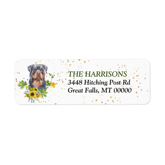 Sunflower Eucalyptus Rottweiler Return Address Label (Front)