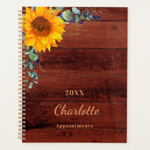 Sunflower eucalyptus rustic wood monogram planner